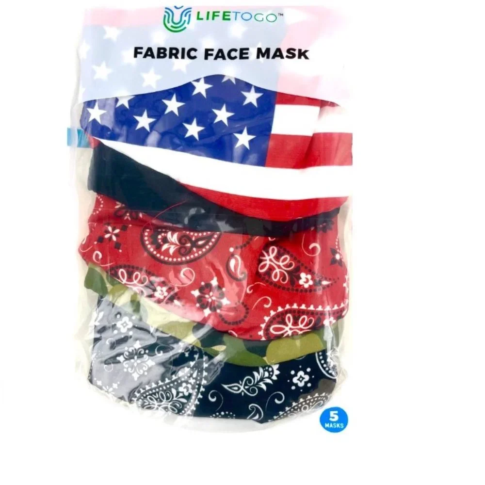 NWT FACE MASKS 5-PACK ADULT FLAG AND CAMO AND MORE